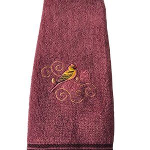 Vintage Oriole Bird Tea Towel Embroidered Hand Kitchen Bath Yellow Burgundy